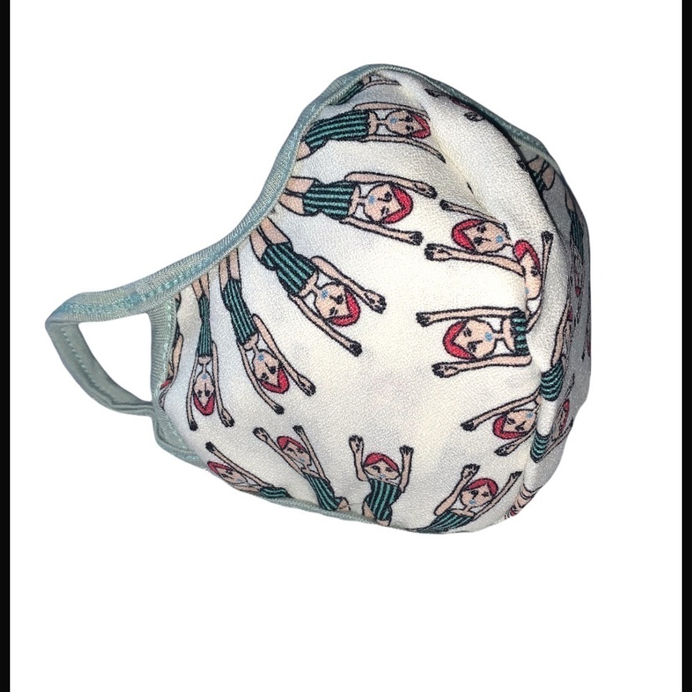White and green water ballet face mask